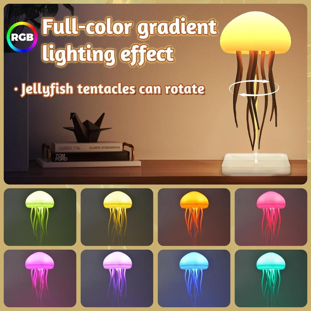 LED Jellyfish Lamp RGB Gradient Jelly Fish Light with Dancing Legs and Touch Sensor Rechargeable Cute Desk Lamp for Bedrooms, (Hanging + Base)
