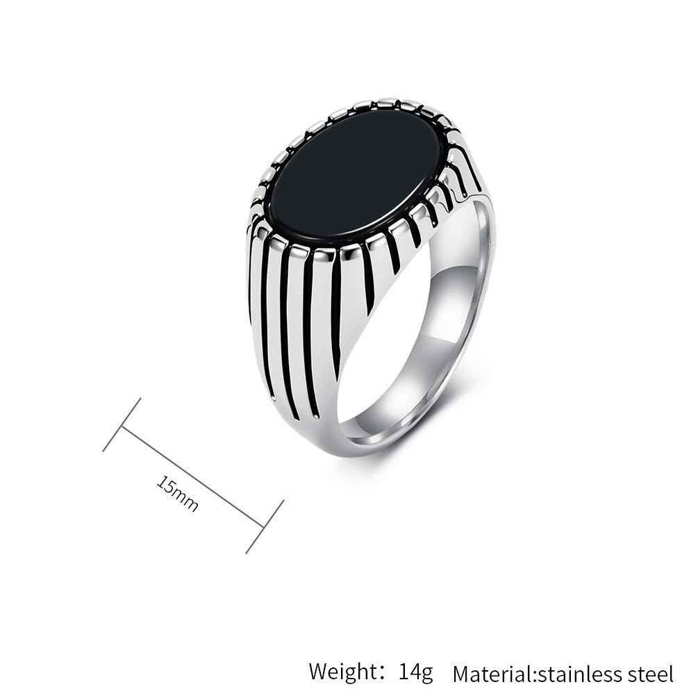 Men's Titanium Steel Black Gem Ring - Artistic Retro Hip Hop Non-Fading Jewelry