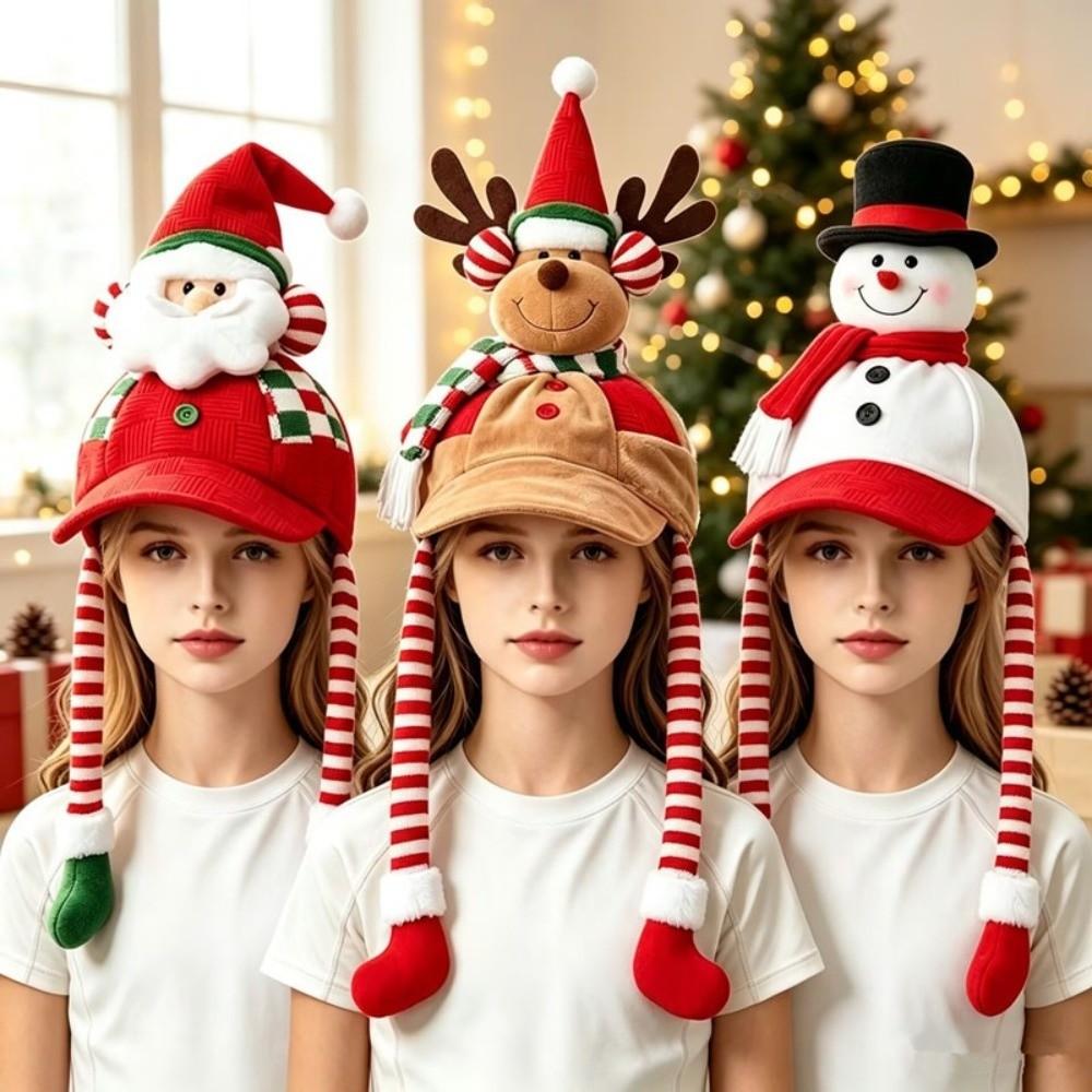 Long Leg 3D Christmas Plush Cap Warm Soft Snowman Party Hat Reindeer Character Cap Photo Props