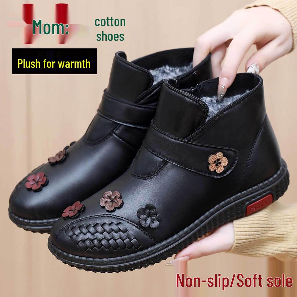 Women's Waterproof Plush Winter Shoes - Warm, Non-Slip, Soft Sole for Elderly