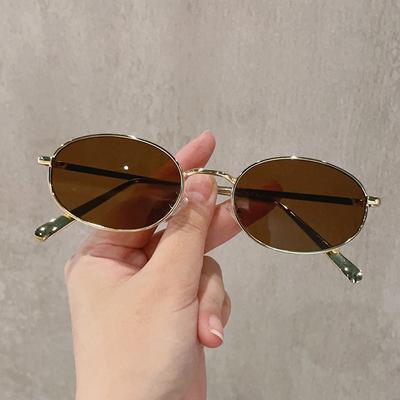 Sexy Metal Frame Small Oval Sunglasses Women Brand Designer Men Vintage Sun Glasses Gold Black Eyewear Fashion Luxury Shad