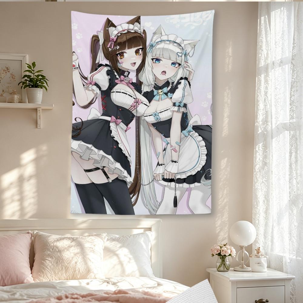 Nekopara Chocola Vanilla Cat Maid Anime Tapestry Kawaii Cat Girls Wall Hanging Bedroom Dorm Otaku Decor Gift