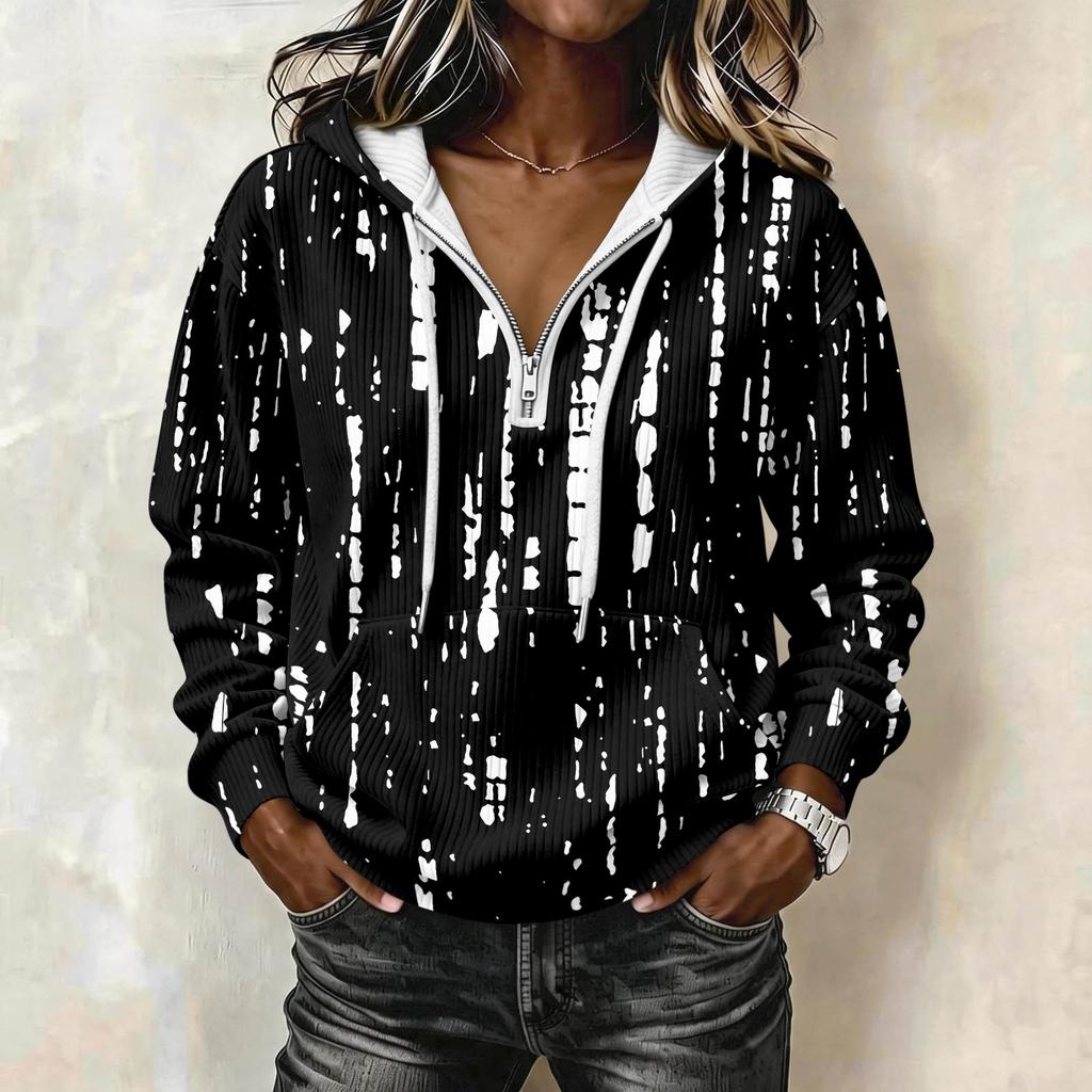 Women's Fashion Long Sleeve Polka Dot Print Hooded Pullover Sweatshirt
