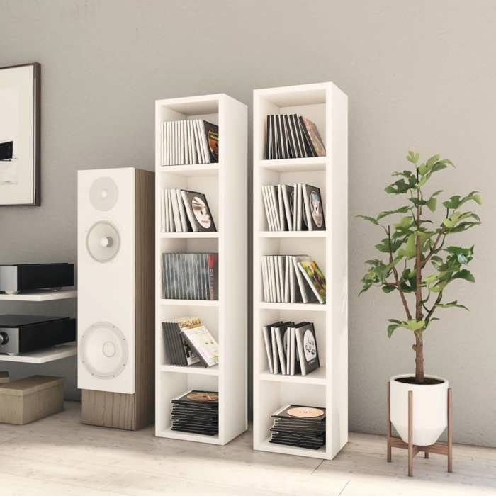 CLOUD Armoires à CD Armoire de rangement - bibliothèque 2 pcs Blanc 21x16x93,5 cm Bois d'ingénierie CHYNEW4292553
