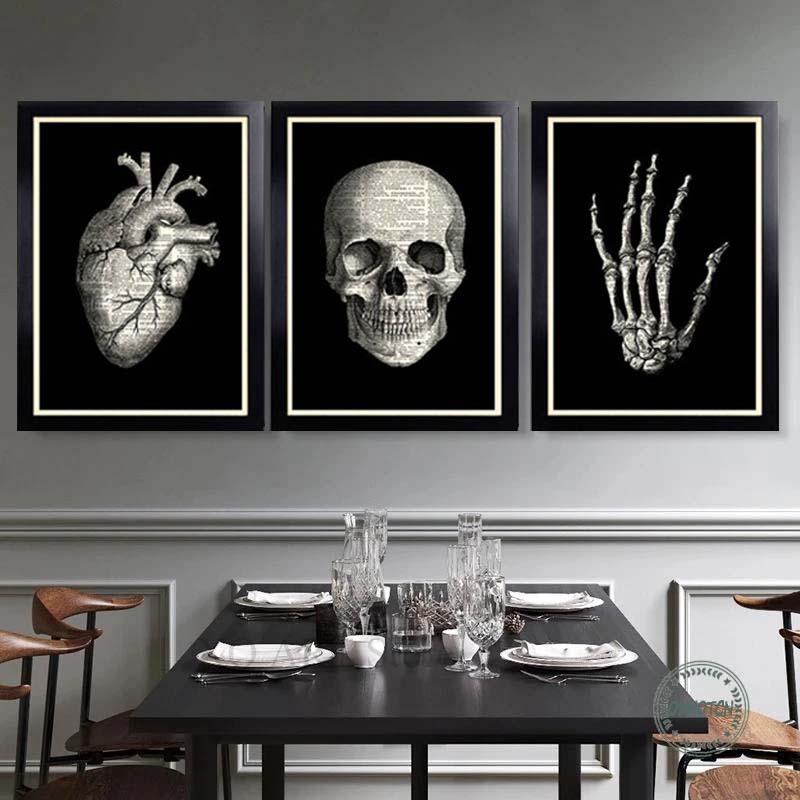 Vintage Sada Anatomických Plakátů s Potiskem Lebky Anatomie Plátna Obrazy Nástěnné Umění Potisk Lebky Dárek do Obývacího Pokoje Domov Bez Rámu