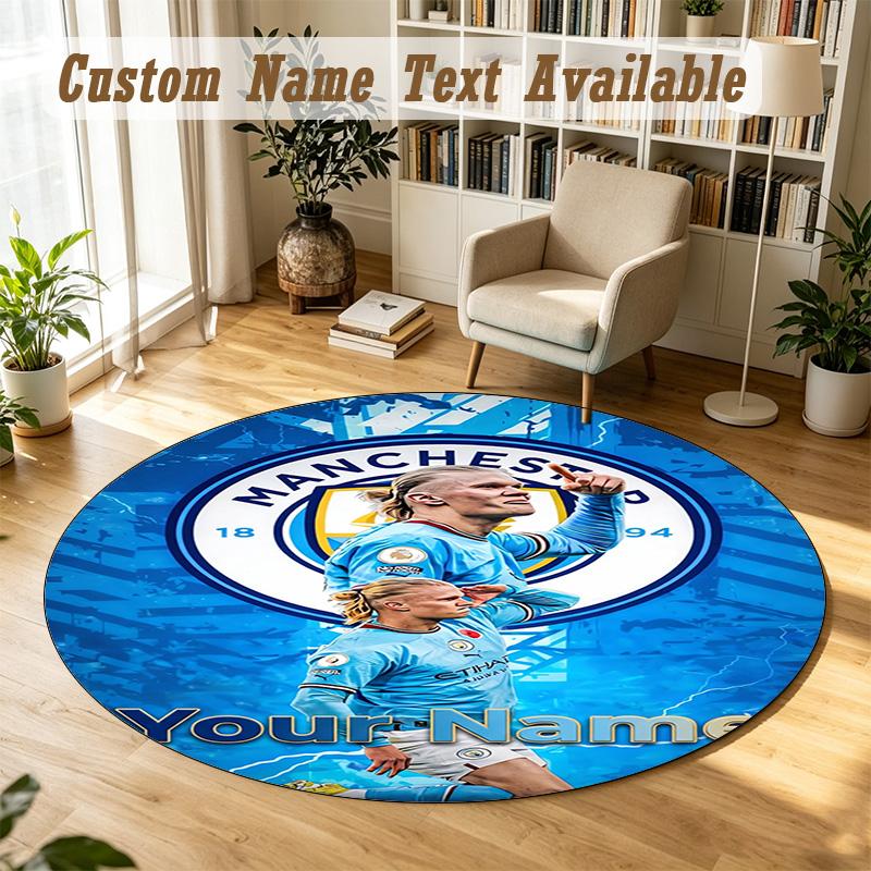 Round Rug Custom NameErling Haaland Pattern Non Slip Carpet Home Floor Decor