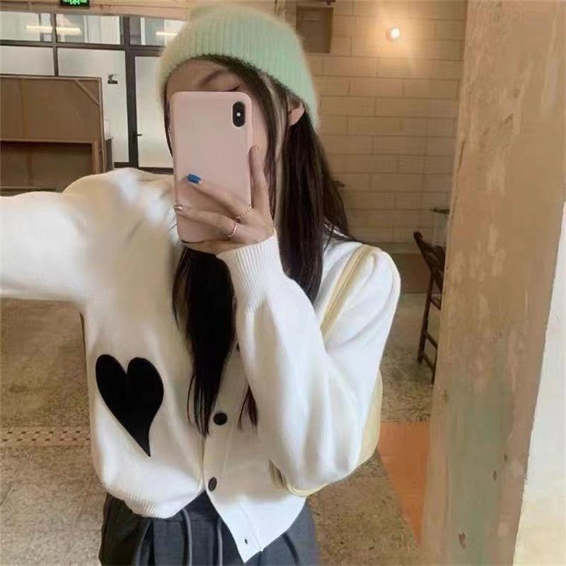 

Spring and Autumn New Collar Temperament Skinny Temperament Sweater Women s Jacket Love Long Sleeve Short Knitted Cardigan one size fits all белый