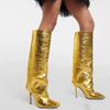 Fashion Silver Gold Fine Heel Square Head Knee Length Boots 2025 Winter New Versatile Slim Sleeve Long Boots Large 43 Women's Shoes