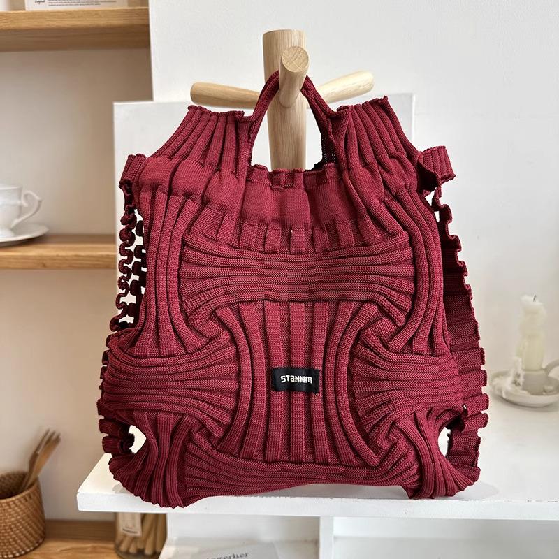 Multifunctional Pleated Elastic Knit Backpack