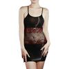 Sexy shiny one-piece slip dress with waist cutout, see-through lace trim, bodycon skirt, ultra-thin silky erotic sleepwear