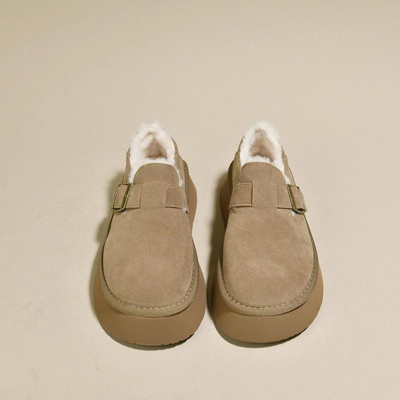 Thick-soled Women's Velvet Thickened Snow Boots, New Winter Women's Shoes, Integrated Leather and Fur, Boken Large Cotton Shoes