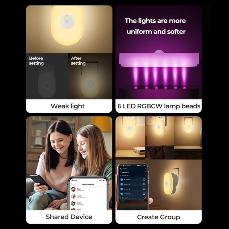 Intelligent WiFi Motion Detection Night Lamp Suitable for Elderly Kids Stairs Bathrooms Safe & Convenient Home Lighting