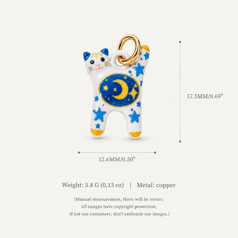 Cartoon Animal Ceramic Pendant Hand Painted Blue White Porcelain Charm Cute Cat Horse Bird Bead For Diy Necklace Jewelry Making