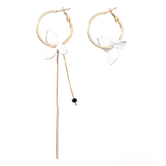 Fashion Women Flower Leaf Asymmetric Circle Long Chain Tassel Hoop Earrings