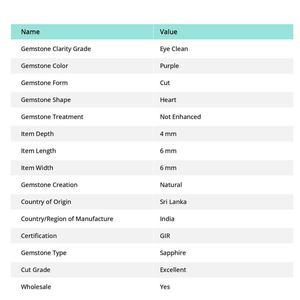 12 Pcs Lot Natural Purple Sapphire Heart Cut Certified Loose Gemstones