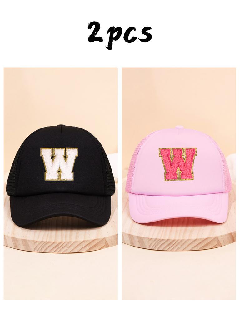 2pcs children's 26 letter cloth baseball cap, spring and summer for boys and girls, mesh breathable truck driver hat, sun hat