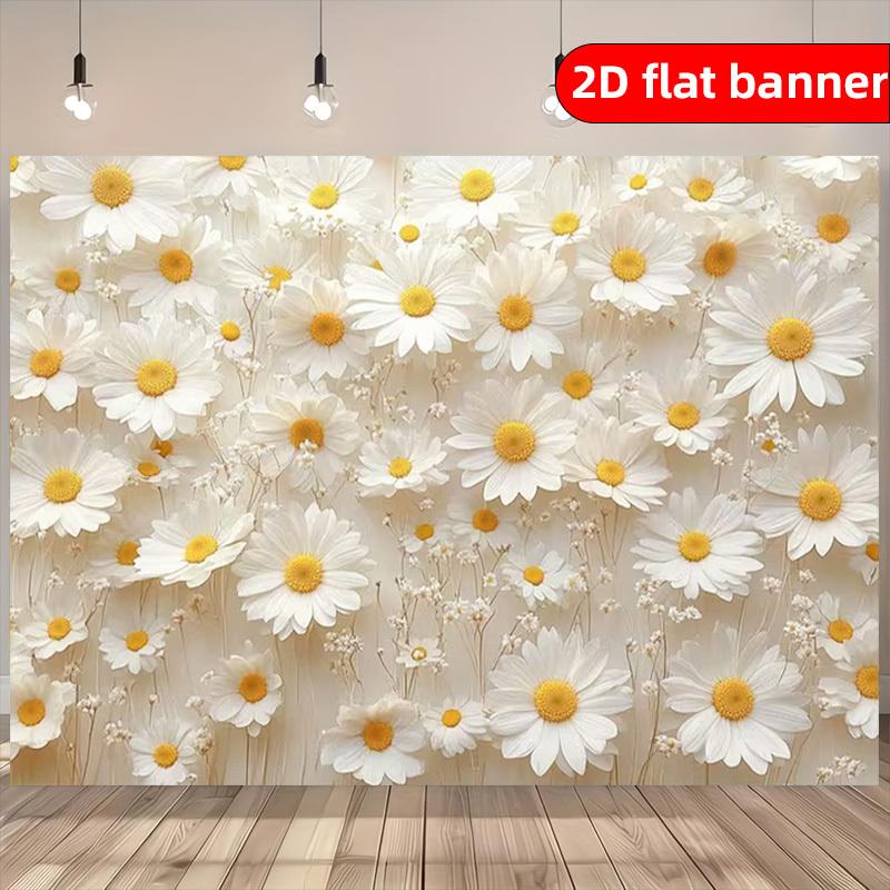 2D flaches Banner - Polyester Banner im nordischen Stil mit Gänseblümchenmuster, steigert das Glück, geeignet für Instagram-Stil.
