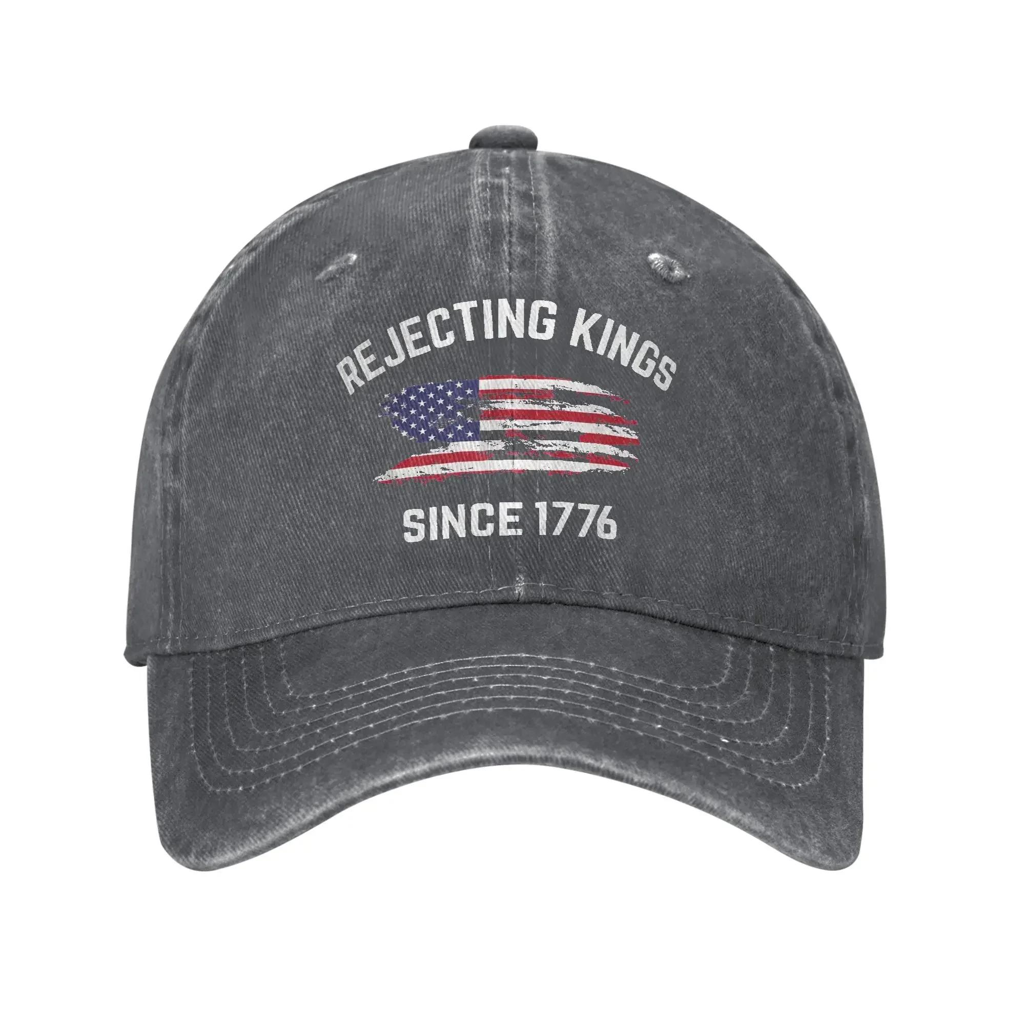 

Casual Rejecting Kings Since 1776 Patriotic Baseball Caps Unisex Distressed Washed Snapback USA Flag 4th Of July Outdoor Hats Adjustable