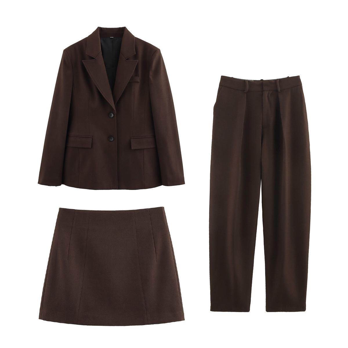 

Spring 2025 Women s Chic Suit: High Waist Midi Skirt & Loose Long Pants Set S