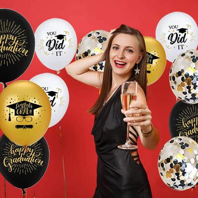 40 Stück 2025 Abschlussballons 12 Zoll Schwarz Gold Glückwunsch Grad Ballons mit Bändern für Abschlussfeier Dekoration Klasse von 2025
