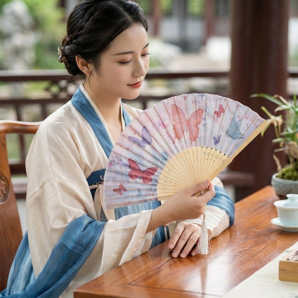 2PCS/SET Traditional Ancient Folding Fan Vintage Bamboo Fan Dance Fan  Cheongsam Matching
