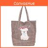Embroidered Puppy Checkered Printed Canvas Shoulder Bag Outdoor Bag Crossbody