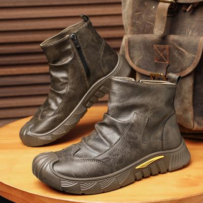Neue Herren Fleece gefütterte High Top Stiefel Schwarz Rutschfestes PU Leder Klobige Sohle Bequeme Lässige Winterschuhe Rutschfest