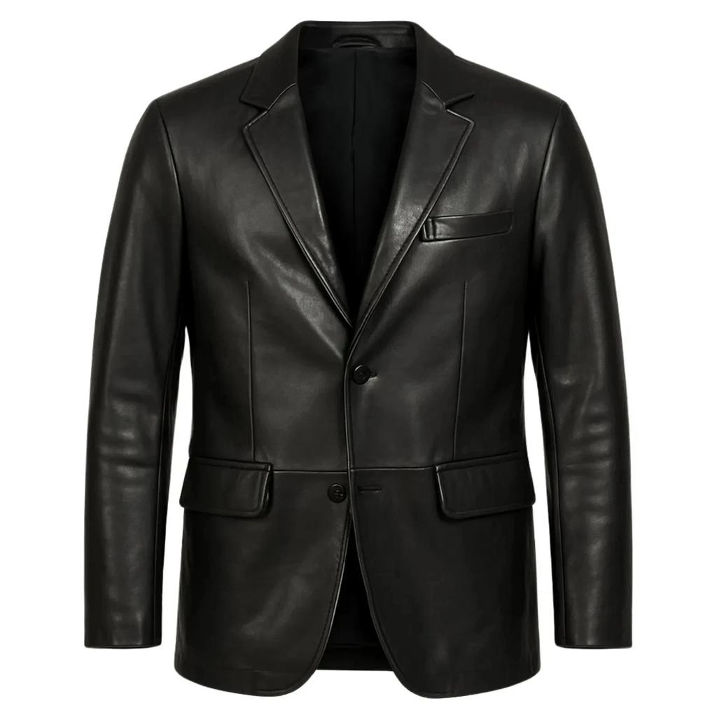 Elegante Blazer da Uomo Nero Pelle Fatto a Mano Formale Morbido Vera Pelle di Agnello Ufficio