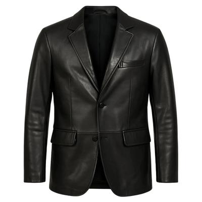 Kuzu Derisi Hakiki Şık Blazer Deri El Yapımı Resmi Yumuşak Erkek Siyah Ofis
