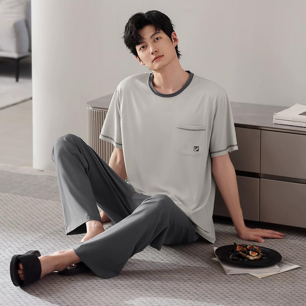 Pajamas Men's Summer Modal Cotton Thin Short-sleeved Trousers Simple Summer Can Be Worn Outside Cool Loungewear Suit