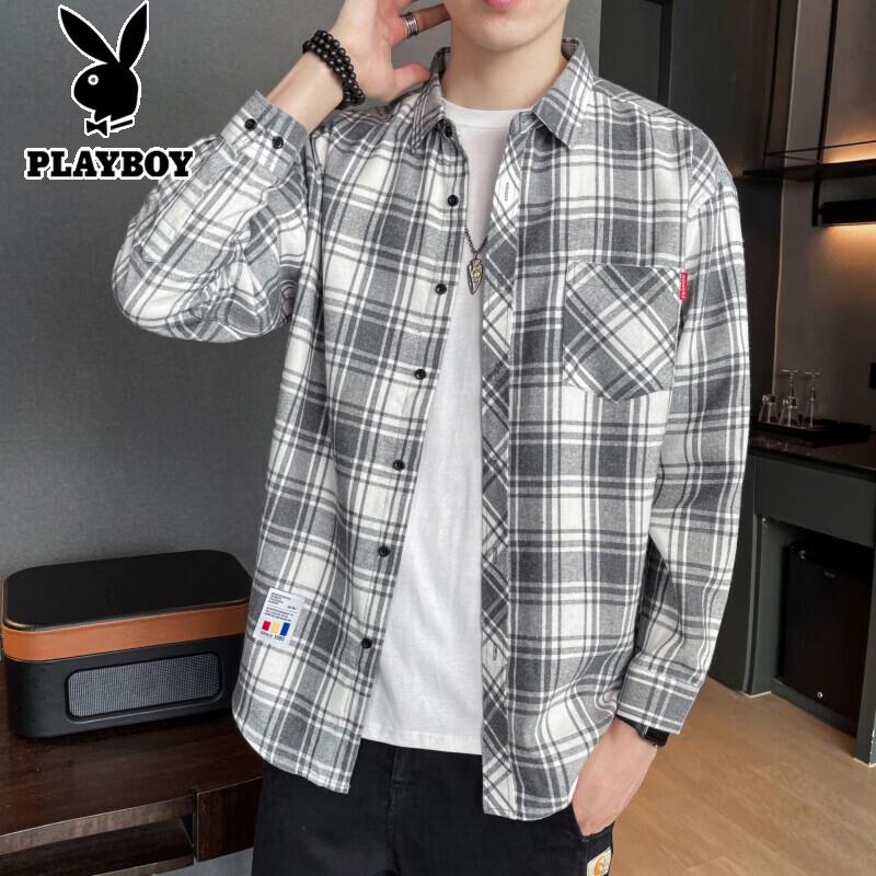 PLAYBOY Men s Retro Plaid Long Sleeve Casual Shirt 2XL