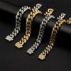 Pvd 18k Gold Color Hip Hop 11MM 15MM 19MM Width 316 Stainless Steel with Two Row Rhinestone Iced Out Cuban Link Chain Necklace