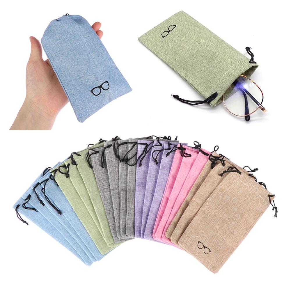 1Pcs Soft Cloth Glasses Bag Drawstring Portable Linen Fabric Eyeglasses Pouch Pocket Multi-Functional Eyewear Cases Accessories
