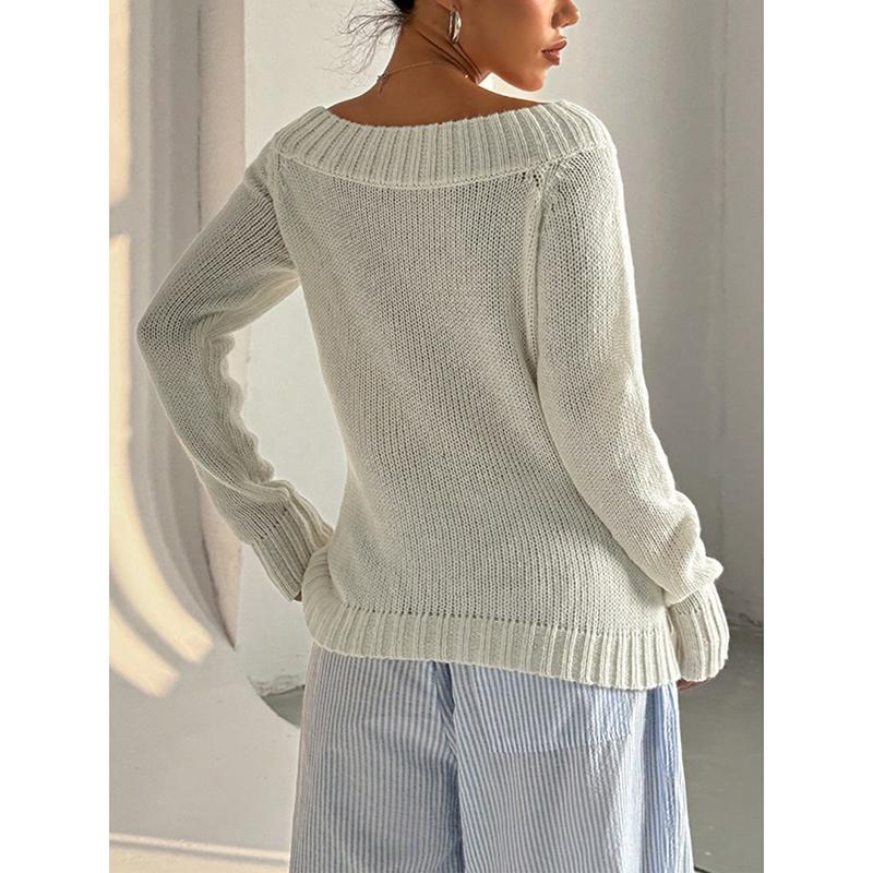 Women's Sweater Autumn Winter Ventilate Fashion Solid Color Rib Knit Long Sleeve One-Shoulder Casual Sweater