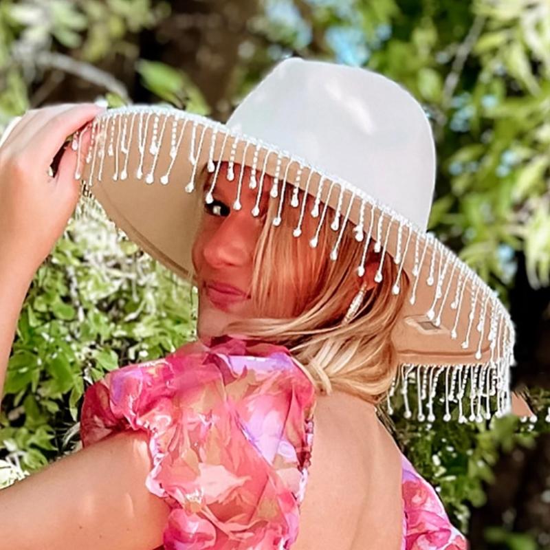 Bridal Cowboy Hat Glinting Tassels Western Cowgirl Hat for Women Girl Photo Props Shimmering Cowgirl Hats Party