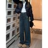 Women's Plus Size High Waist Vintage Velvet Wide Leg Jeans - Autumn/Winter Loose Floor-Length