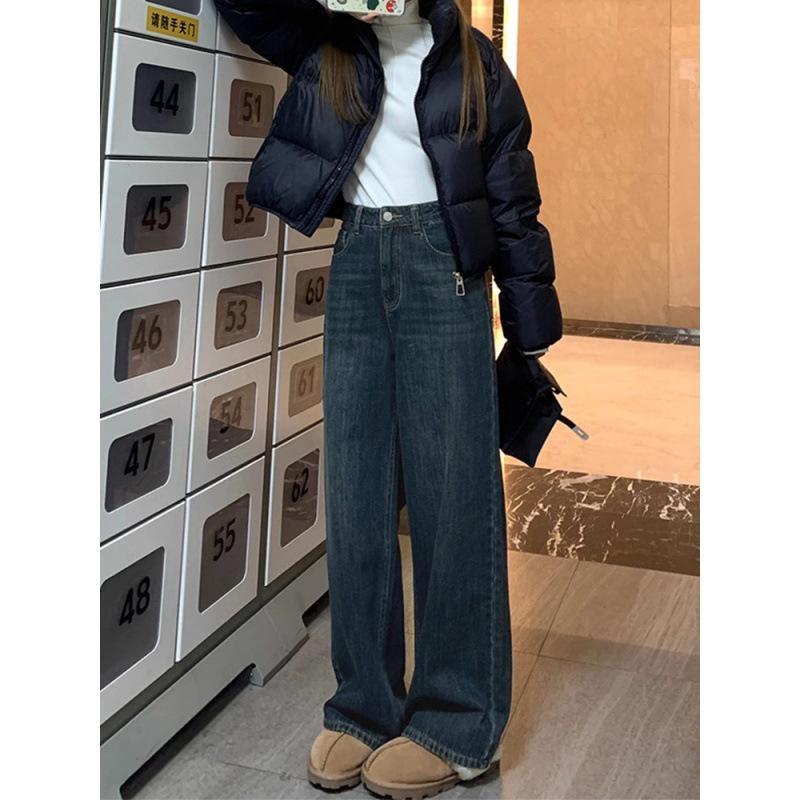 

Women s Plus Size High Waist Vintage Velvet Wide Leg Jeans - Autumn/Winter Loose Floor-Length 2XL