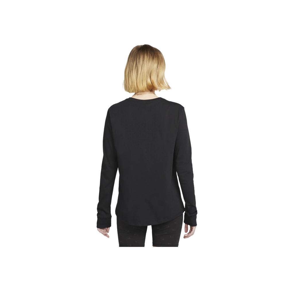 Nike Club Essential Letter Print Design Round Neck Pullover Long Sleeve T-Shirt Women Tops Black FJ0442-010
