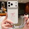 Pink Bowknots Print Leather Lanyard Case For iPhone 18 Pro Max Hybrid TPU+PU Anti-skid Soft Cover For iPhone 17 16 15 14 13 Pro Max