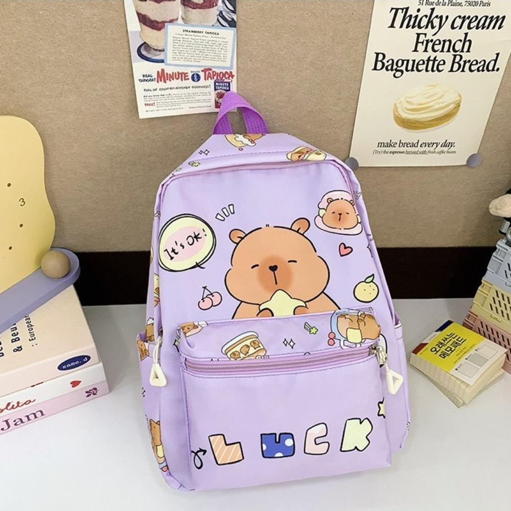 Thickened Capybara Backpack Nylon Children School Bag Cartoon Animal Daypack Unisex