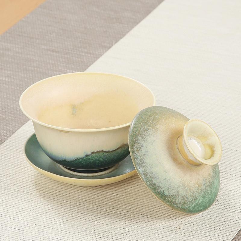 150ml Kiln Change Ceramic Gaiwan Vintage Tea Bowl Japanese Sancai Bowl Creative Tea Offering Bowl