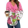 Women's Fashion Hoodies V Neck Long Sleeve Christmas Printed Drawstring Casual Loose Pullover Tops