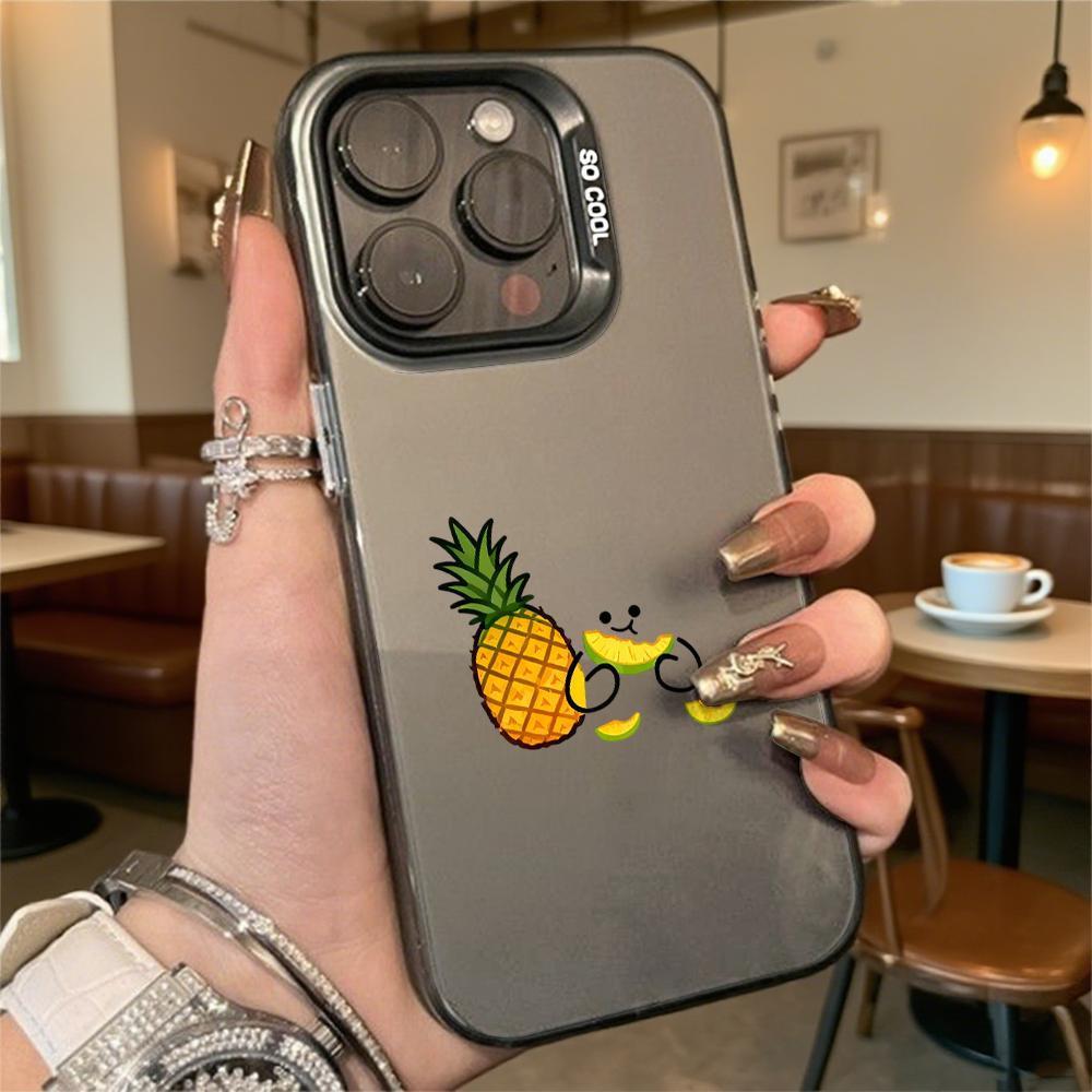 Pineapple and Slice Cartoon Hard Phone Case for Iphone 16 15 14 13 12 11 Pro Max Mini Shockproof Anti-Scratch Protective Cover