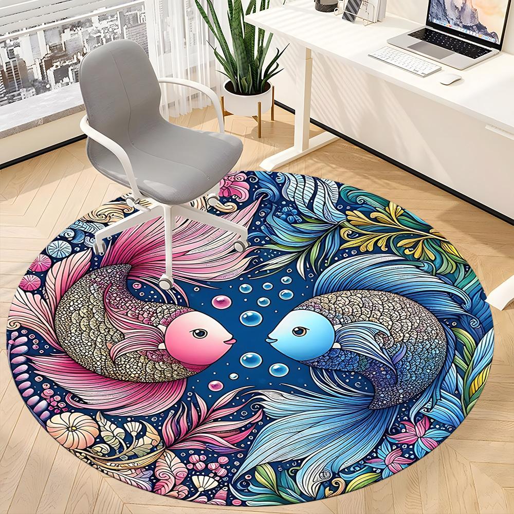 1pc Marine Life Art Carpet for Office Non-Slip, Round Carpet, Soft & Comfortable, Carpet for Office, Lightweight Round Floor Mat