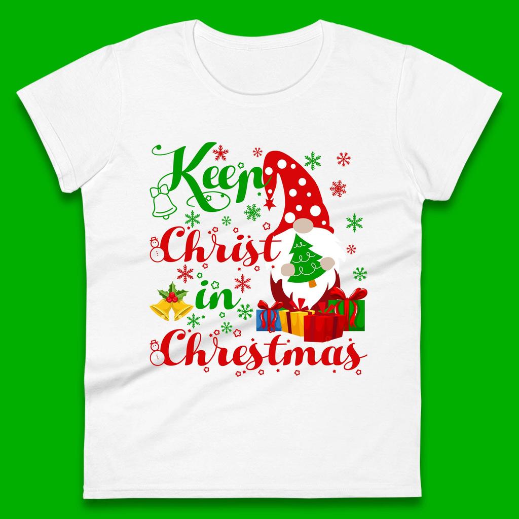 Keep Christ In Christmas Womens T Shirt Mens Tops Tees Unisex Christmas Gnome Holding Tree Top