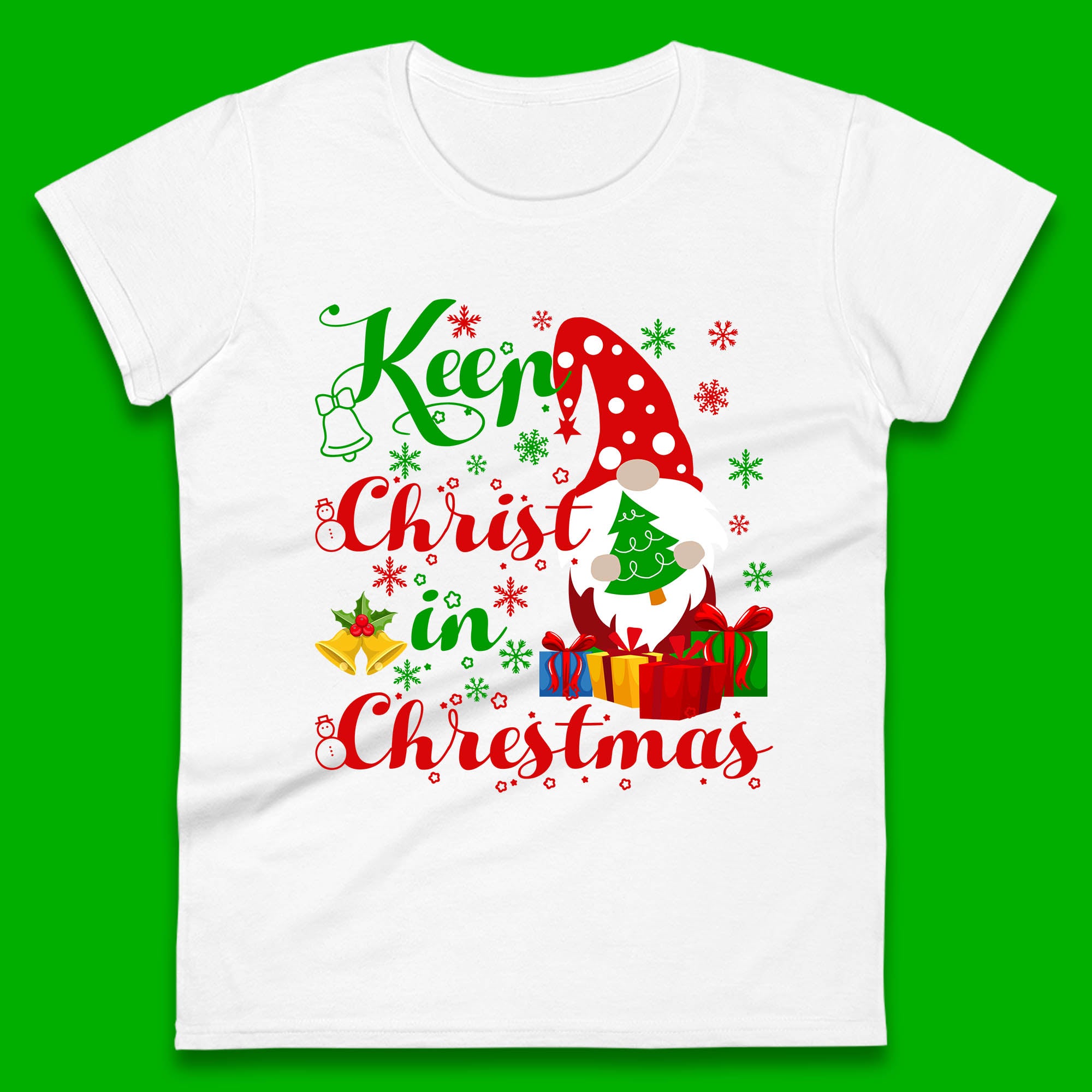 Keep Christ In Christmas Womens T Shirt Mens Tops Tees Unisex Christmas Gnome Holding Tree Top 4XL