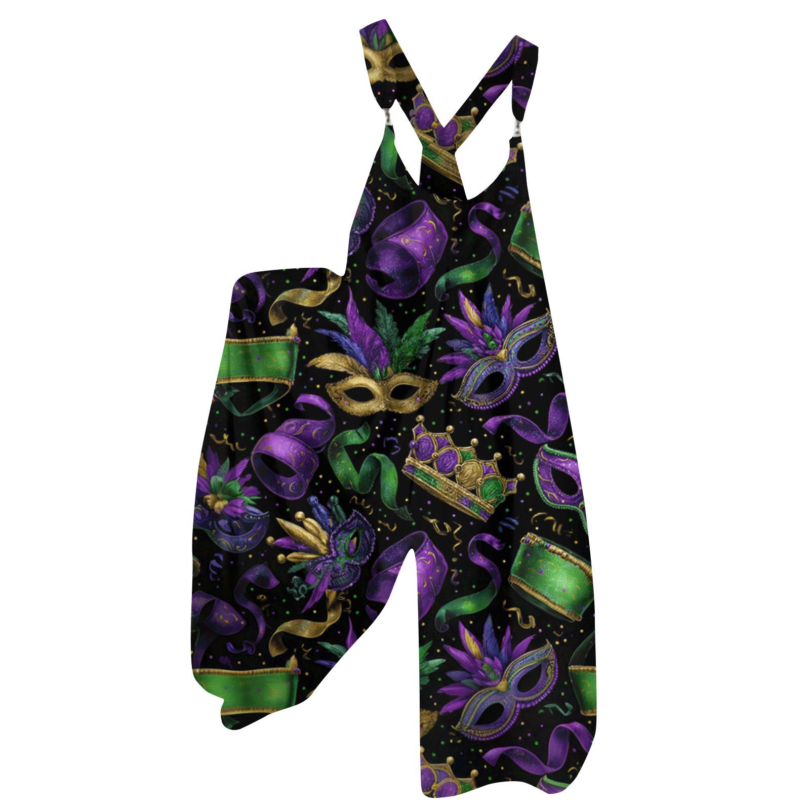 

Women s Overalls Print Vintage Jumpsuit (Non-Adjustable Straps) S чорний