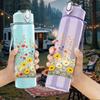 1 Pezzo Bouquet di Margherite e Fiori di Campo Acquerello 750ml Plastica Colorata Borraccia Sportiva Tappo a Vite Anti-perdita con Cannuccia Pieghevole Adatta per Sport, Ufficio, Uso Domestico