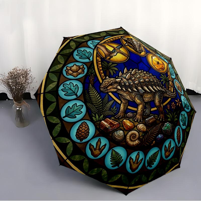 Prehistoric Glass pattern umbrella, portable and foldable design, 8 ribs, a casual accessory for Halloween, Christmas, and birthday gifts.
