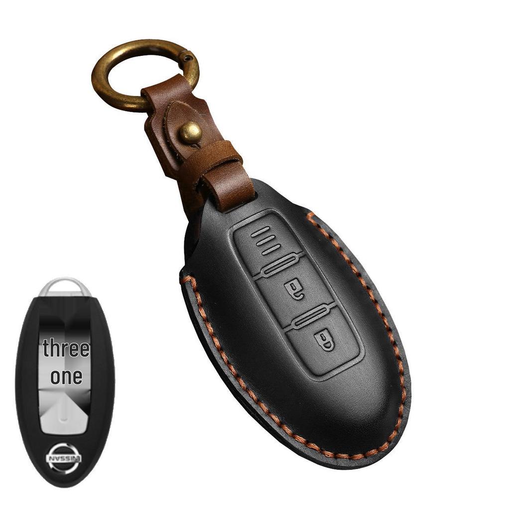 Genuine Leather Key Case for Nissan X-Trail, Teana, Tiida, Sylphy, Qashqai, and Murano